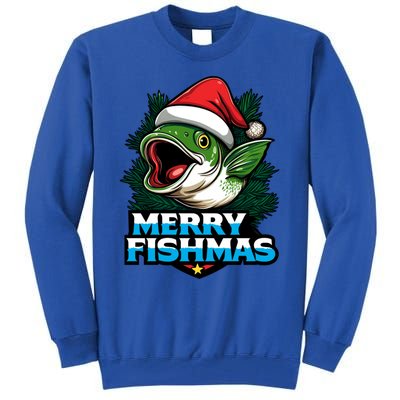 Merry Fishmas Funny Christmas Fish Holiday Fishing Santa Hat Cool Gift Tall Sweatshirt