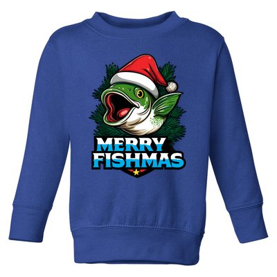 Merry Fishmas Funny Christmas Fish Holiday Fishing Santa Hat Cool Gift Toddler Sweatshirt