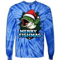 Merry Fishmas Funny Christmas Fish Holiday Fishing Santa Hat Cool Gift Tie-Dye Long Sleeve Shirt