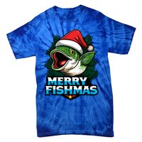 Merry Fishmas Funny Christmas Fish Holiday Fishing Santa Hat Cool Gift Tie-Dye T-Shirt