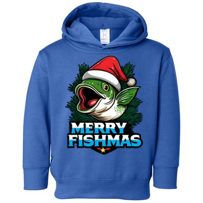 Merry Fishmas Funny Christmas Fish Holiday Fishing Santa Hat Cool Gift Toddler Hoodie