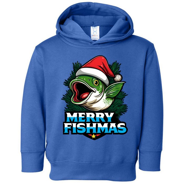 Merry Fishmas Funny Christmas Fish Holiday Fishing Santa Hat Cool Gift Toddler Hoodie