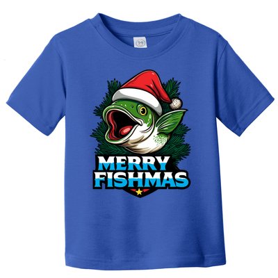 Merry Fishmas Funny Christmas Fish Holiday Fishing Santa Hat Cool Gift Toddler T-Shirt