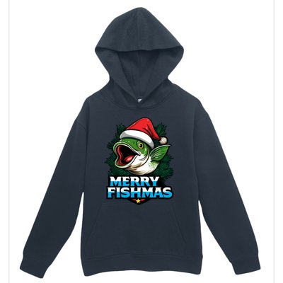 Merry Fishmas Funny Christmas Fish Holiday Fishing Santa Hat Cool Gift Urban Pullover Hoodie