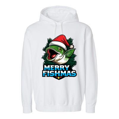 Merry Fishmas Funny Christmas Fish Holiday Fishing Santa Hat Cool Gift Garment-Dyed Fleece Hoodie