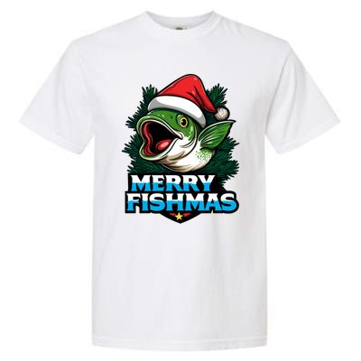 Merry Fishmas Funny Christmas Fish Holiday Fishing Santa Hat Cool Gift Garment-Dyed Heavyweight T-Shirt