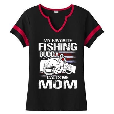 My Favorite Fishing Buddy Calls Me Mom Gift Ladies Halftime Notch Neck Tee