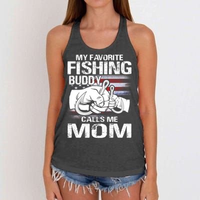 My Favorite Fishing Buddy Calls Me Mom Gift Women's Knotted Racerback Tank