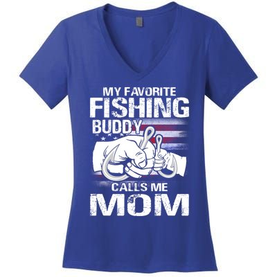 My Favorite Fishing Buddy Calls Me Mom Gift Women's V-Neck T-Shirt