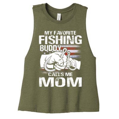 My Favorite Fishing Buddy Calls Me Mom Gift Women's Racerback Cropped Tank