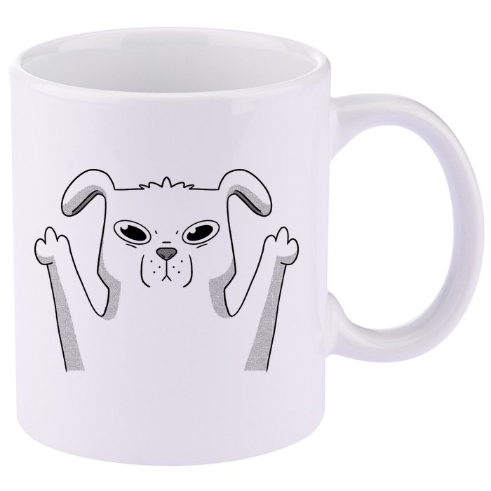 Middle Finger Funny Cute Dog 11oz C Handle Ceramic Mug