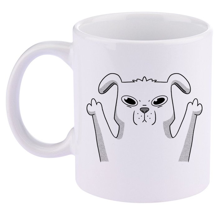 Middle Finger Funny Cute Dog 11oz C Handle Ceramic Mug