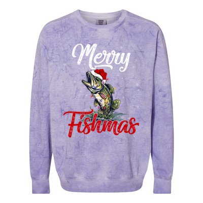 Merry Fishmas Fish Fishing Fisher Christmas Pajama Gift Colorblast Crewneck Sweatshirt