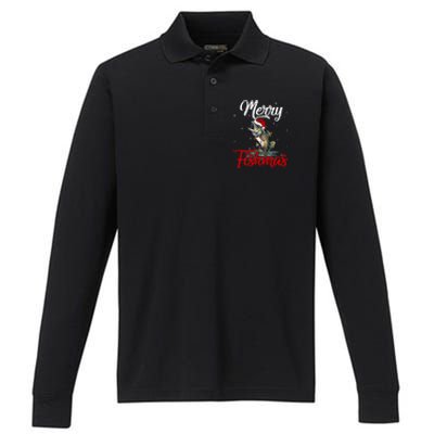 Merry Fishmas Fish Fishing Fisher Christmas Pajama Gift Performance Long Sleeve Polo