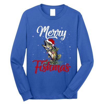 Merry Fishmas Fish Fishing Fisher Christmas Pajama Gift Long Sleeve Shirt