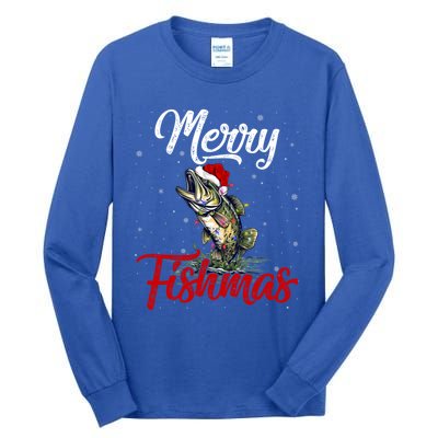 Merry Fishmas Fish Fishing Fisher Christmas Pajama Gift Tall Long Sleeve T-Shirt