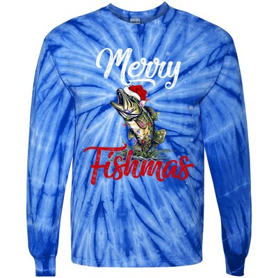 Merry Fishmas Fish Fishing Fisher Christmas Pajama Gift Tie-Dye Long Sleeve Shirt