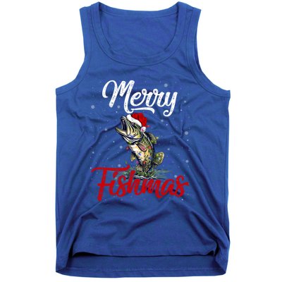 Merry Fishmas Fish Fishing Fisher Christmas Pajama Gift Tank Top