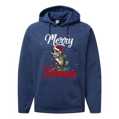 Merry Fishmas Fish Fishing Fisher Christmas Pajama Gift Performance Fleece Hoodie