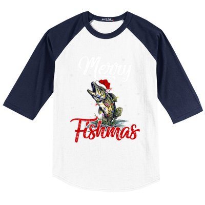 Merry Fishmas Fish Fishing Fisher Christmas Pajama Gift Baseball Sleeve Shirt