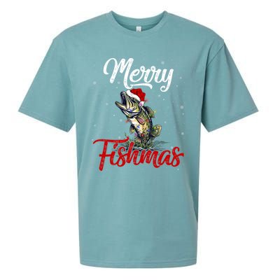 Merry Fishmas Fish Fishing Fisher Christmas Pajama Gift Sueded Cloud Jersey T-Shirt