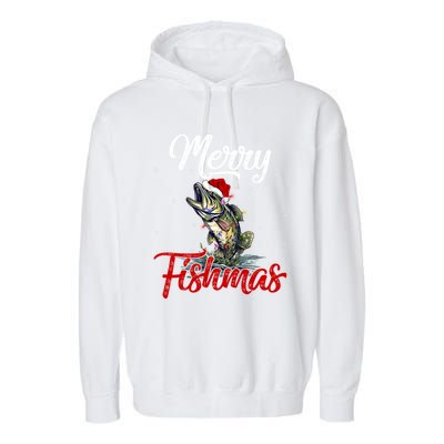 Merry Fishmas Fish Fishing Fisher Christmas Pajama Gift Garment-Dyed Fleece Hoodie