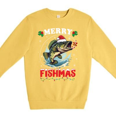 Merry Fishmas Fish Funny Fishing Christmas Dad Gift Premium Crewneck Sweatshirt