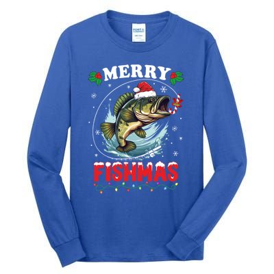 Merry Fishmas Fish Funny Fishing Christmas Dad Gift Tall Long Sleeve T-Shirt