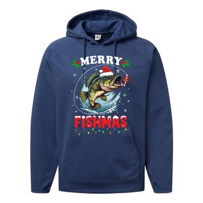 Merry Fishmas Fish Funny Fishing Christmas Dad Gift Performance Fleece Hoodie