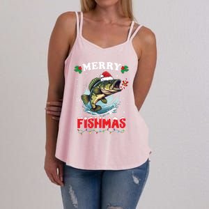 Merry Fishmas Fish Funny Fishing Christmas Dad Gift Women's Strappy Tank