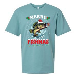 Merry Fishmas Fish Funny Fishing Christmas Dad Gift Sueded Cloud Jersey T-Shirt