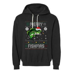 Merry Fishmas Funny Fish Fishing Fisherman Ugly Christmas Garment-Dyed Fleece Hoodie