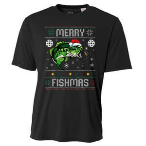 Merry Fishmas Funny Fish Fishing Fisherman Ugly Christmas Cooling Performance Crew T-Shirt