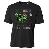 Merry Fishmas Funny Fish Fishing Fisherman Ugly Christmas Cooling Performance Crew T-Shirt