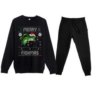 Merry Fishmas Funny Fish Fishing Fisherman Ugly Christmas Premium Crewneck Sweatsuit Set