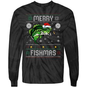 Merry Fishmas Funny Fish Fishing Fisherman Ugly Christmas Tie-Dye Long Sleeve Shirt