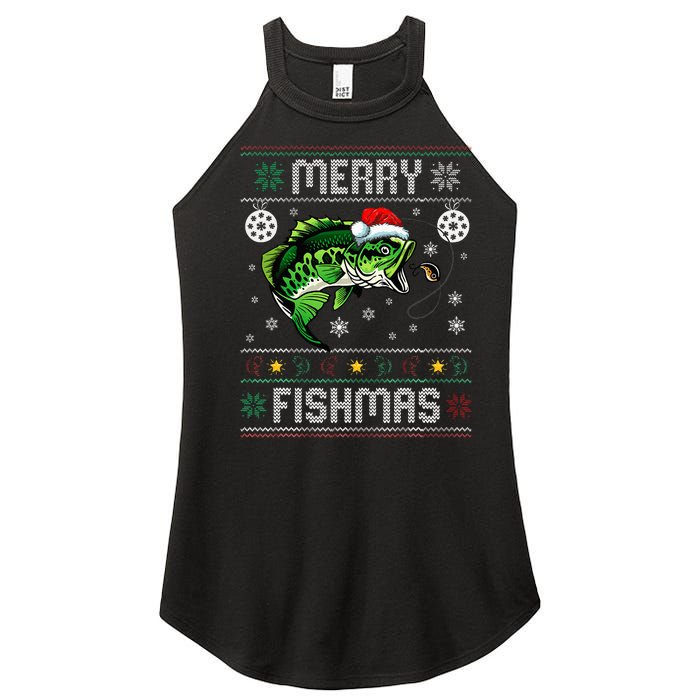 Merry Fishmas Funny Fish Fishing Fisherman Ugly Christmas Women’s Perfect Tri Rocker Tank