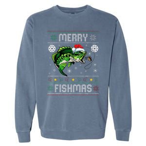 Merry Fishmas Funny Fish Fishing Fisherman Ugly Christmas Garment-Dyed Sweatshirt