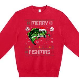 Merry Fishmas Funny Fish Fishing Fisherman Ugly Christmas Premium Crewneck Sweatshirt