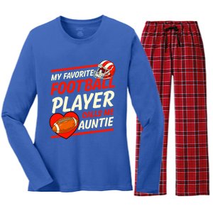 My Favorite Football Player Calls Me Auntie Football Aunt Gift Women's Long Sleeve Flannel Pajama Set 