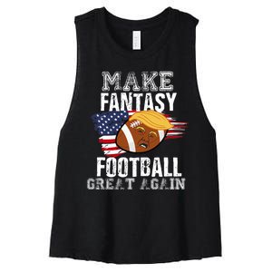 Make Fantasy Football Great Again Funny Donald Trump Women's Racerback Cropped Tank