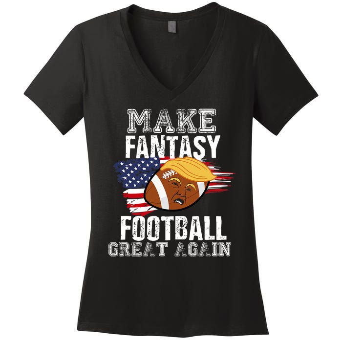 Make Fantasy Football Great Again Funny Donald Trump Women's V-Neck T-Shirt