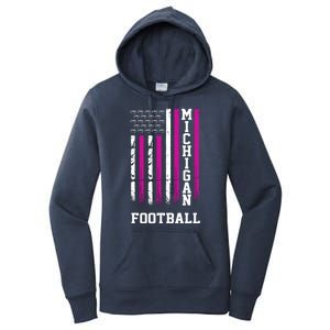 Michigan Football Fan Pink American Flag Women's Pullover Hoodie