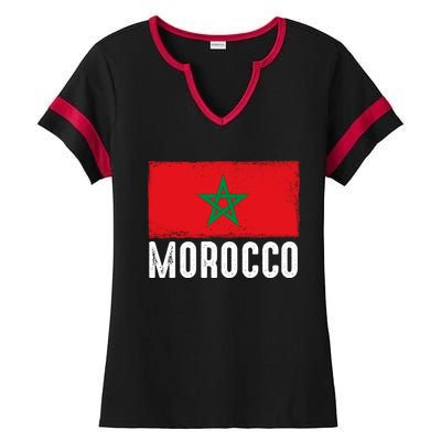 Morocco Flag Football Vintage Fan Soccer Team Pride Cool Gift Ladies Halftime Notch Neck Tee