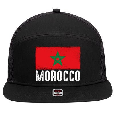 Morocco Flag Football Vintage Fan Soccer Team Pride Cool Gift 7 Panel Mesh Trucker Snapback Hat