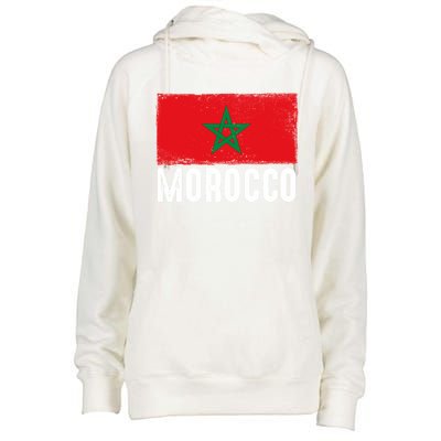 Morocco Flag Football Vintage Fan Soccer Team Pride Cool Gift Womens Funnel Neck Pullover Hood