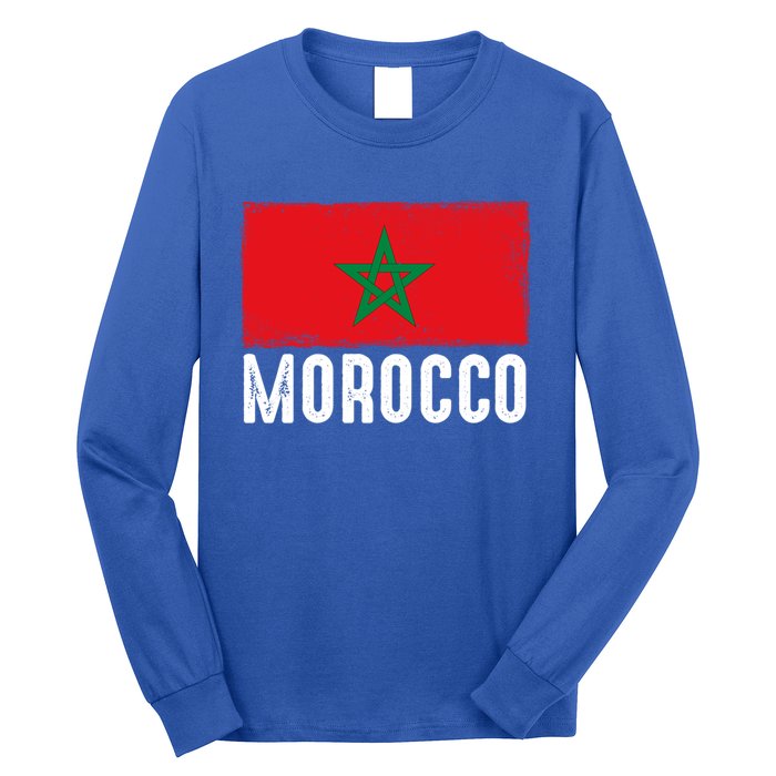 Morocco Flag Football Vintage Fan Soccer Team Pride Cool Gift Long Sleeve Shirt