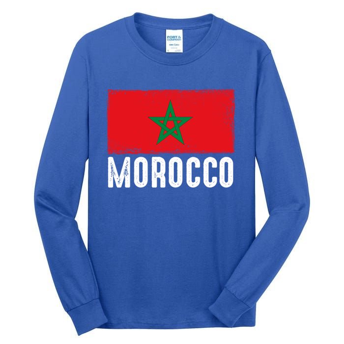 Morocco Flag Football Vintage Fan Soccer Team Pride Cool Gift Tall Long Sleeve T-Shirt