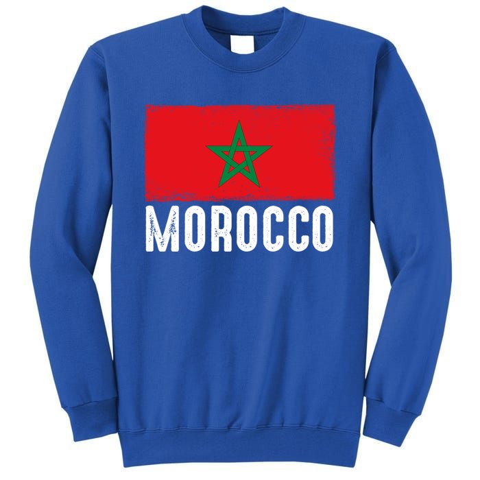 Morocco Flag Football Vintage Fan Soccer Team Pride Cool Gift Tall Sweatshirt