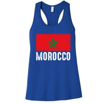 Morocco Flag Football Vintage Fan Soccer Team Pride Cool Gift Women's Racerback Tank